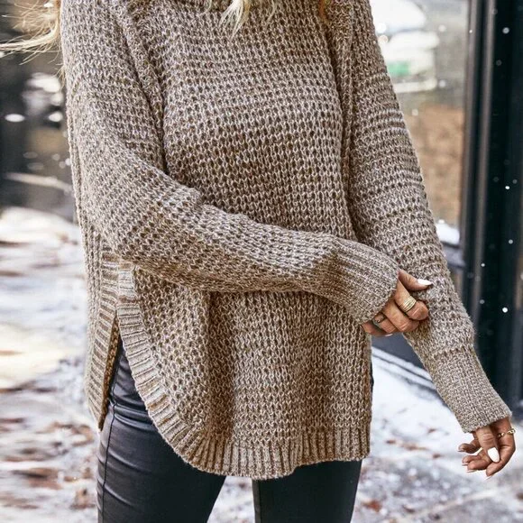 Khaki Casual Women's Turtleneck Raglan Sleeve Sweater - Picture 3 of 6